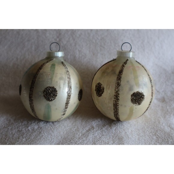 Lot 2 Vintage DBGM 2.5" Christmas Ornaments Striped Silver Glitter West Germany - Picture 11 of 11